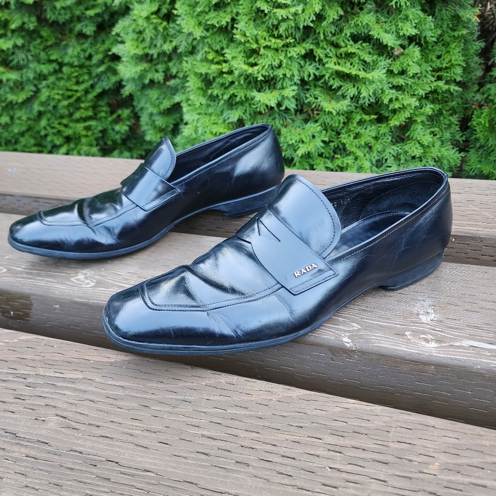 Prada Leather Black Penny Loafers Prada Size 10.5 US 11.5 made in Italy ๐ฎ๐น - Picture 3 of 12